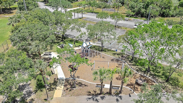 aerial view of a tree filled landscape