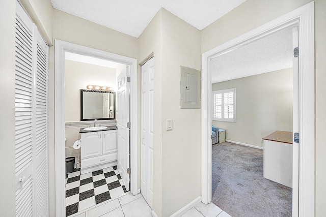 3050 Norwood Pl Unit N208, Boca Raton, FL 33431 - corridor with a sink, baseboards, light colored carpet, and electric panel