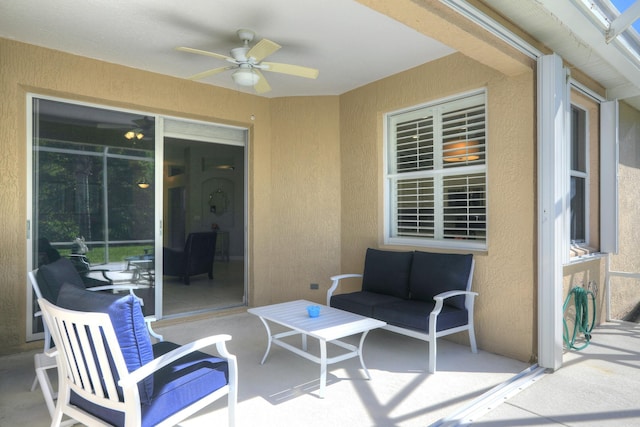 view of patio / terrace featuring an outdoor hangout area and ceiling fan