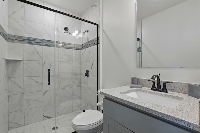 1041 SW Dartmouth Ave, Port Saint Lucie, FL 34953 - bathroom with vanity, a stall shower, and toilet