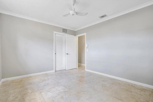 4800 Harrison St, Hollywood, FL 33021 - spare room with ornamental molding, a ceiling fan, and baseboards