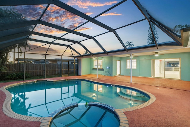 4800 Harrison St, Hollywood, FL 33021 - view of pool featuring a pool with connected hot tub, a patio area, ceiling fan, and a lanai