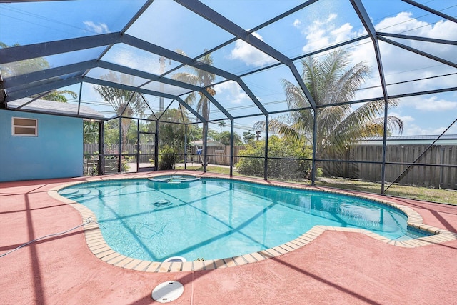 4800 Harrison St, Hollywood, FL 33021 - view of swimming pool featuring a patio, a fenced backyard, and glass enclosure