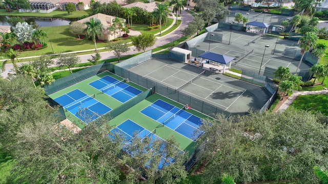 aerial view featuring a water view and a residential view