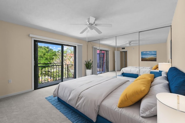 3203 Meridian Way N Unit D, Palm Beach Gardens, FL 33410 - carpeted bedroom featuring access to outside, baseboards, a closet, and a ceiling fan