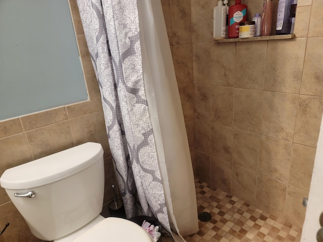 bathroom featuring toilet and a stall shower