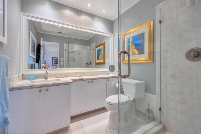 1199 Hillsboro Mile Unit 119, Hillsboro Beach, FL 33062 - full bath featuring vanity, tile patterned flooring, visible vents, toilet, and a stall shower