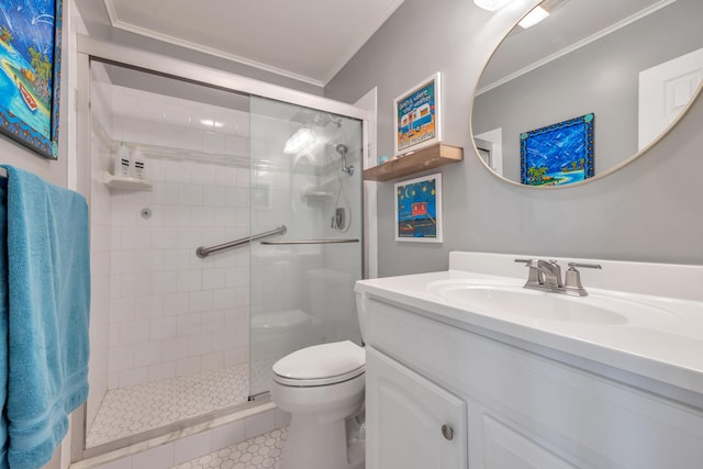 1199 Hillsboro Mile Unit 119, Hillsboro Beach, FL 33062 - full bath featuring crown molding, a stall shower, toilet, and vanity