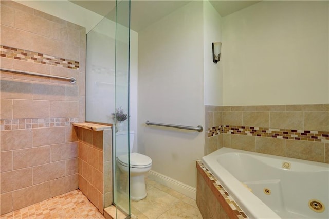 1090 31st Ave, Vero Beach, FL 32960 - full bathroom with tile patterned floors, a tile shower, toilet, a tub with jets, and baseboards