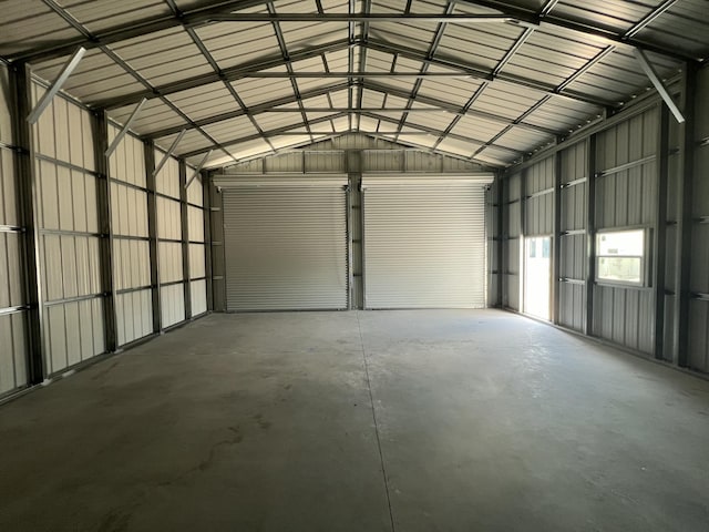 garage with metal wall
