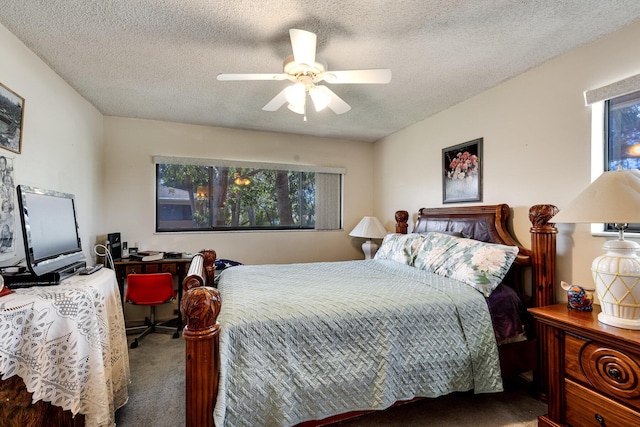 7612 Ashmont Cir Unit 203, Tamarac, FL 33321 - carpeted bedroom with a textured ceiling, ceiling fan, and an office area