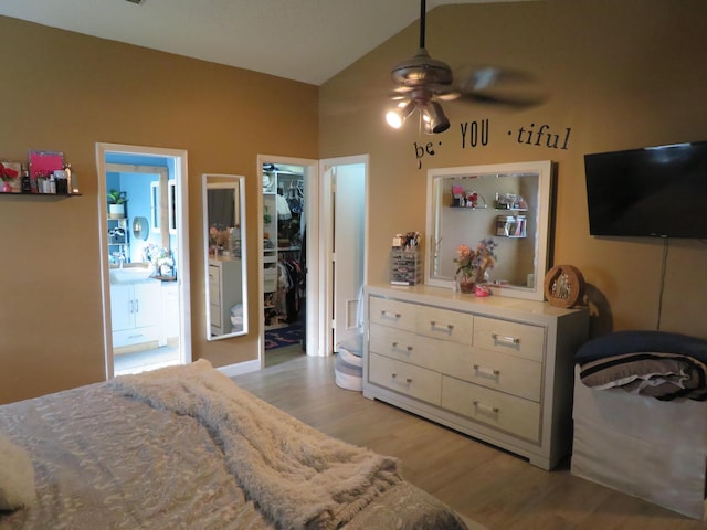 5372 Pine Cir, Coral Springs, FL 33067 - bedroom with light wood finished floors, a walk in closet, vaulted ceiling, a sink, and a closet