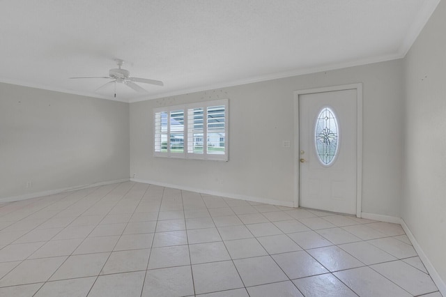 1304 SW 23rd St, Boynton Beach, FL 33426 - entryway with crown molding, a ceiling fan, baseboards, and light tile patterned floors