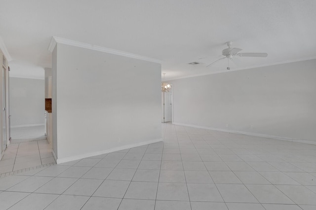 1304 SW 23rd St, Boynton Beach, FL 33426 - unfurnished room featuring ornamental molding, ceiling fan, light tile patterned floors, a chandelier, and baseboards