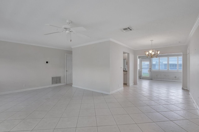 1304 SW 23rd St, Boynton Beach, FL 33426 - spare room with a chandelier, ornamental molding, baseboards, ceiling fan, and light tile patterned floors