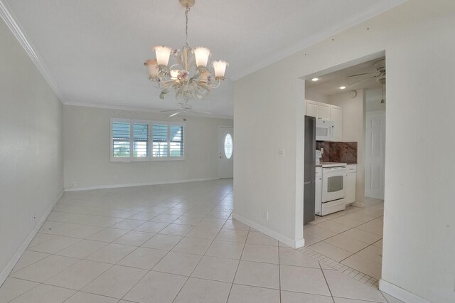 1304 SW 23rd St, Boynton Beach, FL 33426 - empty room with crown molding, ceiling fan, light tile patterned flooring, and a chandelier