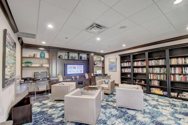 5115 Europa Dr Unit P, Boynton Beach, FL 33437 - living room featuring crown molding, visible vents, and carpet floors