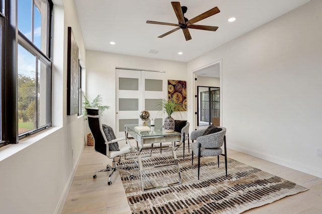 9387 Satinleaf Pl, Parkland, FL 33076 - home office featuring recessed lighting, ceiling fan, and baseboards