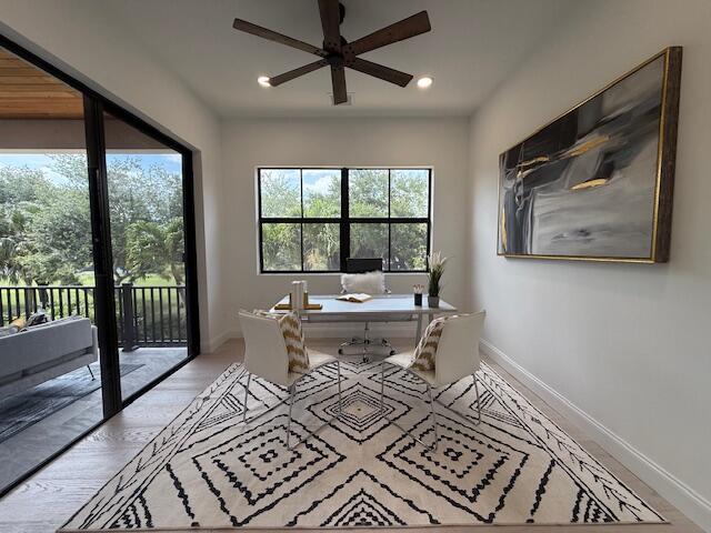 9387 Satinleaf Pl, Parkland, FL 33076 - office with baseboards, recessed lighting, ceiling fan, and plenty of natural light