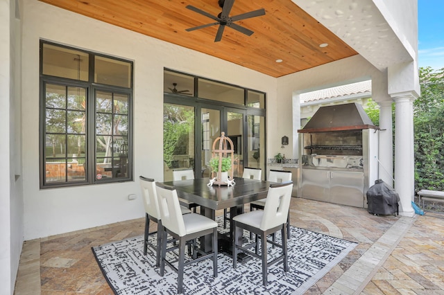 9387 Satinleaf Pl, Parkland, FL 33076 - view of patio with ceiling fan, area for grilling, outdoor dining area, and french doors