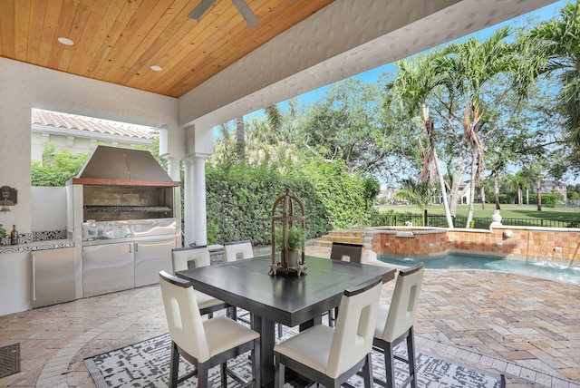 9387 Satinleaf Pl, Parkland, FL 33076 - view of patio featuring area for grilling, a ceiling fan, outdoor dining area, and a pool with connected hot tub