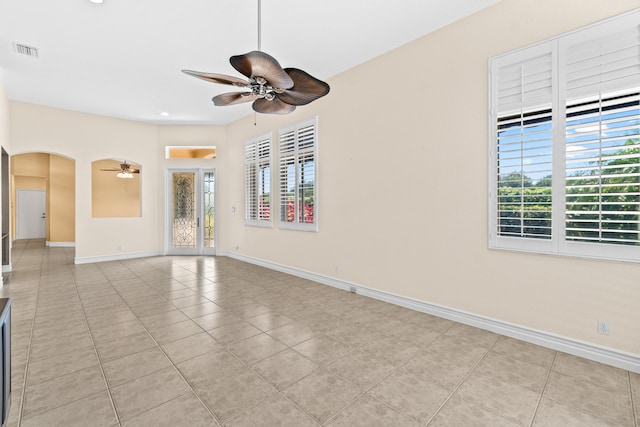 6346 San Michel Way, Delray Beach, FL 33484 - unfurnished room featuring tile patterned floors, a ceiling fan, visible vents, and baseboards