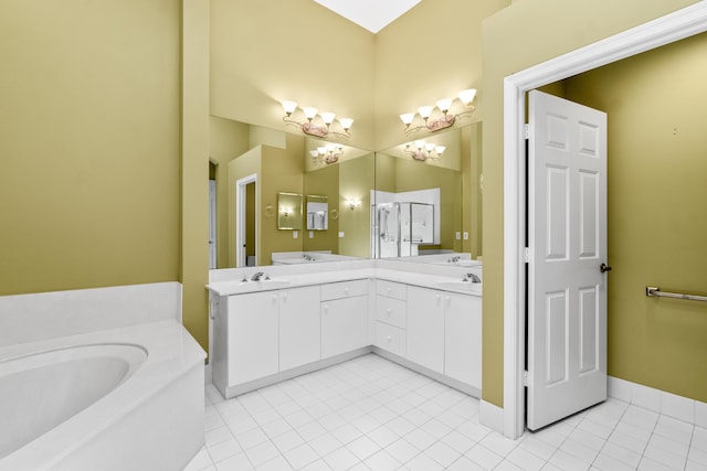6346 San Michel Way, Delray Beach, FL 33484 - full bath with a bath, double vanity, tile patterned flooring, and a sink