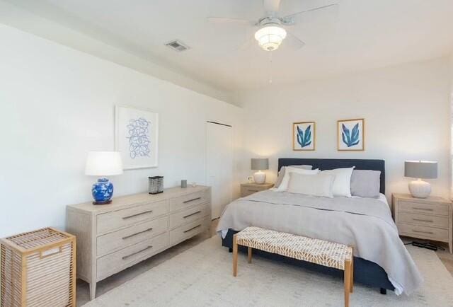 12624 Mallet Cir, Wellington, FL 33414 - bedroom with a ceiling fan, light colored carpet, and visible vents