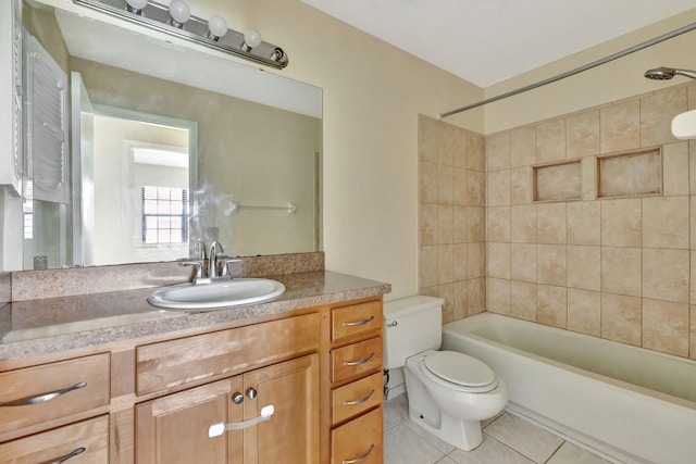 bathroom with vanity, toilet, shower / washtub combination, and tile patterned floors