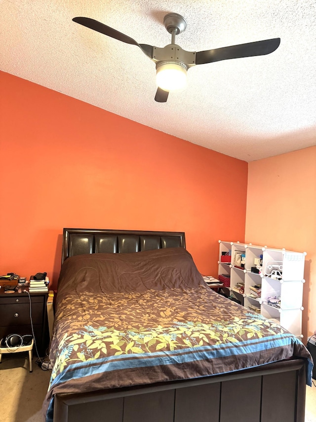 3779 Carambola Cir N Unit 28102, Coconut Creek, FL 33066 - carpeted bedroom featuring lofted ceiling, a textured ceiling, and ceiling fan