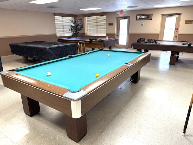 3779 Carambola Cir N Unit 28102, Coconut Creek, FL 33066 - rec room featuring billiards, a paneled ceiling, tile patterned floors, and baseboards
