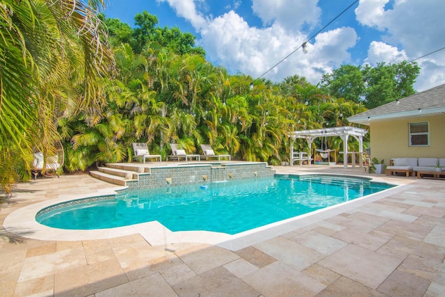 swimming pool with a pergola, a patio area, and outdoor lounge area