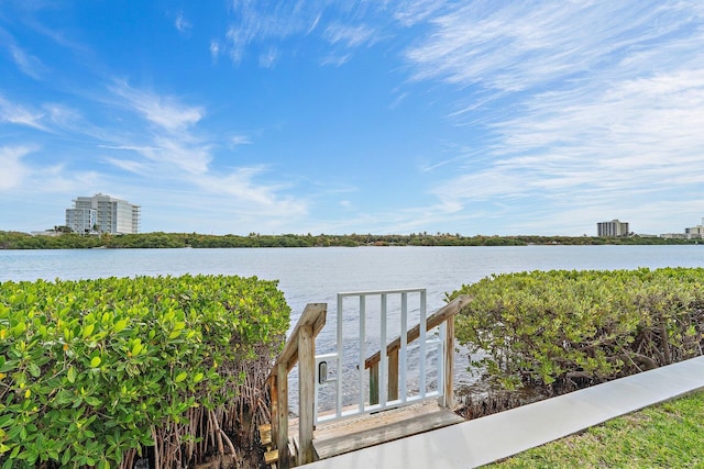 view of dock with a water view