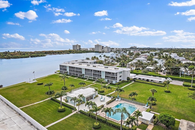 aerial view with a water view