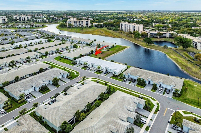 7113 Peters Ln, Delray Beach, FL 33446 - bird's eye view with a water view and a residential view