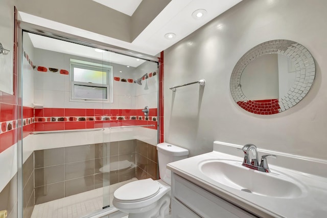 1746 W Terrace Dr, Lake Worth, FL 33460 - full bathroom with toilet, a shower stall, vanity, and recessed lighting