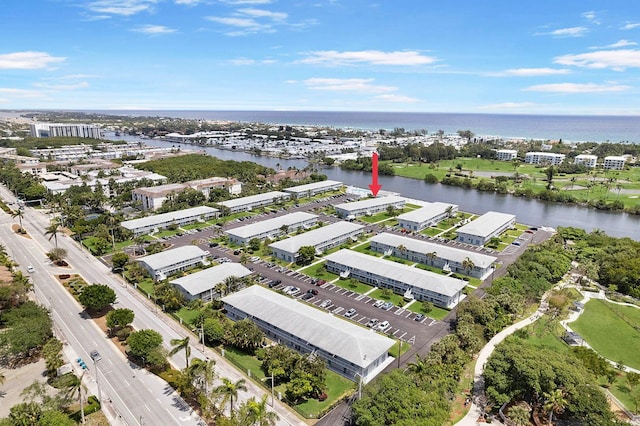 aerial view with a water view