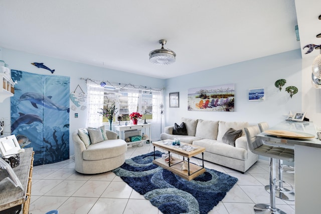 living area with marble finish floor