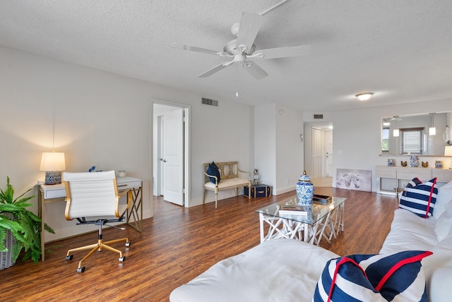 2809 Florida Blvd Unit 307, Delray Beach, FL 33483 - living area featuring visible vents, ceiling fan, a textured ceiling, and wood finished floors