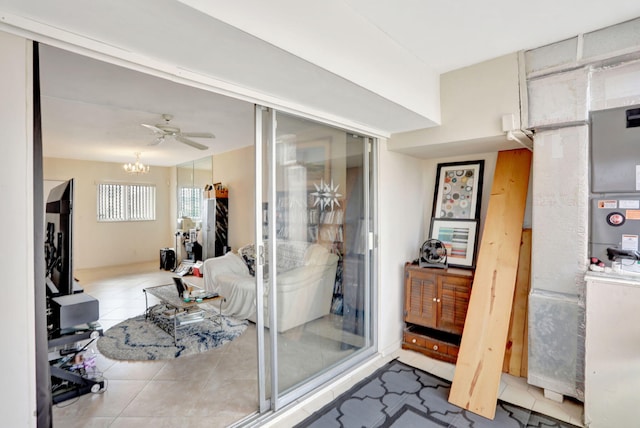 1021 Crystal Lake Dr Unit 109, Deerfield Beach, FL 33064 - interior space with tile patterned floors and ceiling fan with notable chandelier