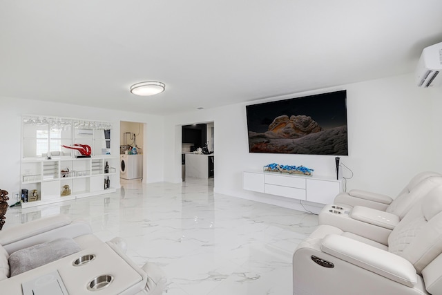 180 NW 18th St, Pompano Beach, FL 33060 - living room with washer / clothes dryer, marble finish floor, and a wall unit AC