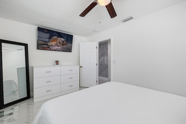 180 NW 18th St, Pompano Beach, FL 33060 - bedroom featuring visible vents, a ceiling fan, and marble finish floor