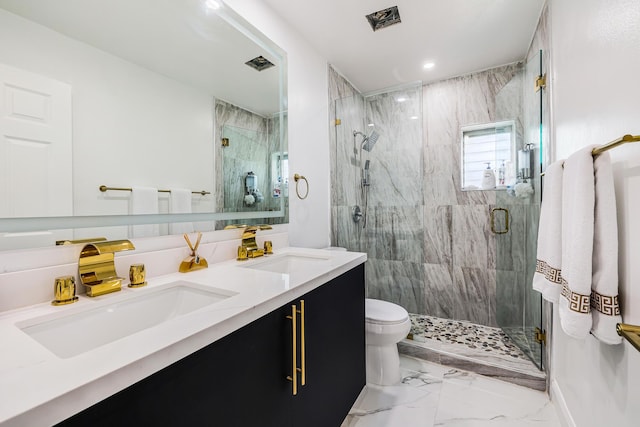 180 NW 18th St, Pompano Beach, FL 33060 - full bathroom featuring toilet, a stall shower, marble finish floor, and a sink