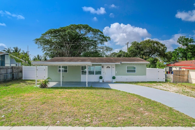 180 NW 18th St, Pompano Beach, FL 33060 - ranch-style home featuring a front yard, fence private yard, a gate, and stucco siding