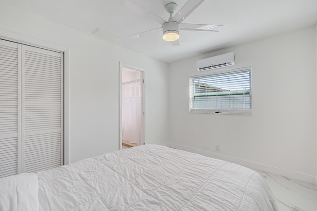 180 NW 18th St, Pompano Beach, FL 33060 - bedroom featuring ensuite bathroom, a closet, a ceiling fan, a wall mounted AC, and baseboards