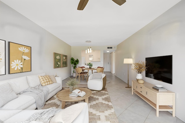 1502 S Lakeside Dr Unit 318, Lake Worth, FL 33460 - living room with ceiling fan and light tile patterned floors