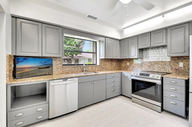 9805 Walnut Tree A Way Unit A, Boynton Beach, FL 33436 - kitchen with appliances with stainless steel finishes, gray cabinetry, a sink, and visible vents