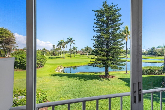 exterior space with a water view