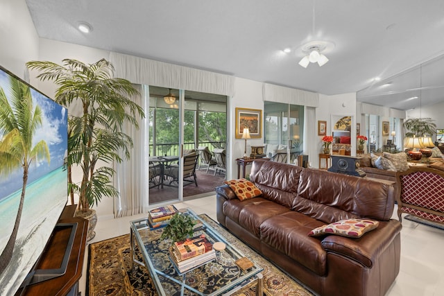 view of tiled living area