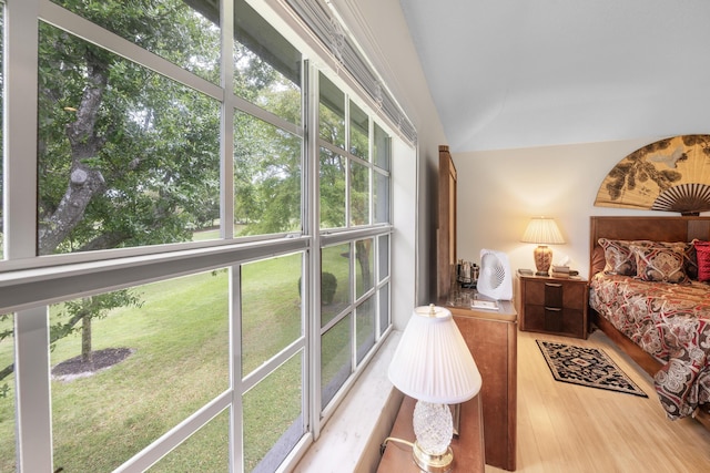 bedroom featuring vaulted ceiling and wood finished floors